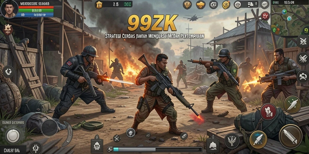 Tampilan layar permainan 99ZK menampilkan pertempuran strategi yang intens dan seru.