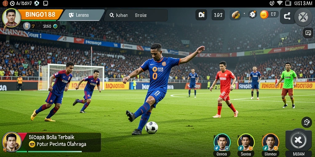 Screenshot utama BINGO188 menampilkan aksi seru di lapangan sepak bola.