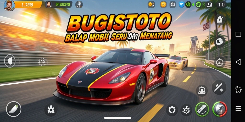 Tampilan gameplay BUGISTOTO menampilkan balapan seru di jalanan.