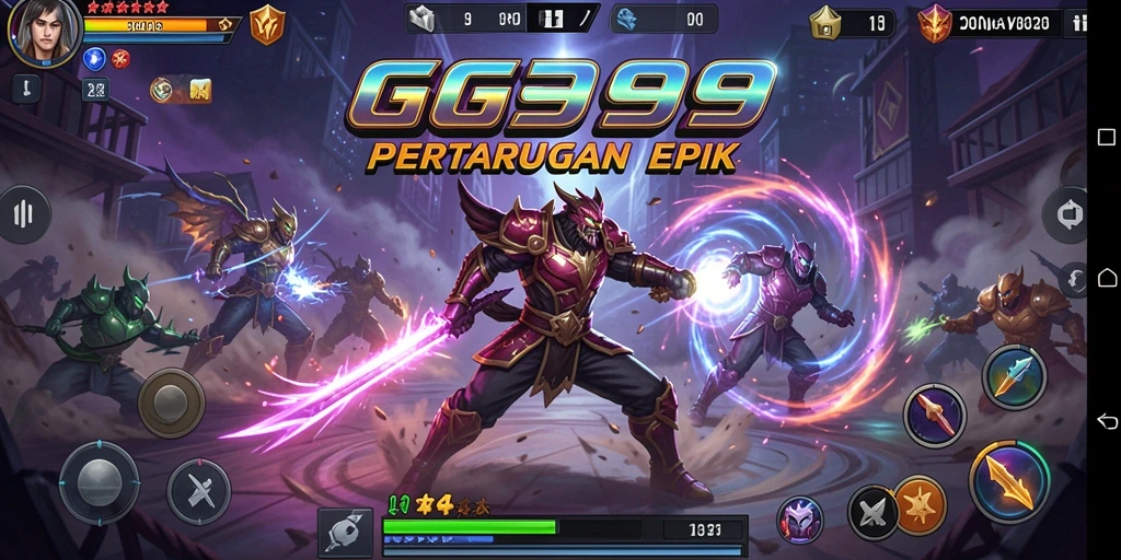 Tampilan gameplay GG999 dengan pertarungan seru karakter yang unik.