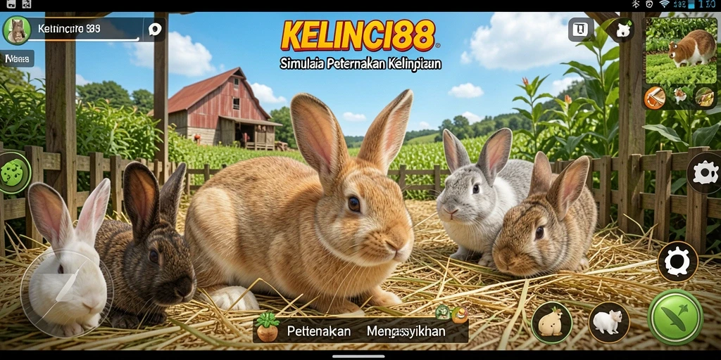 Screenshot gameplay KELINCI88 yang menunjukkan peternakan kelinci yang aktif.