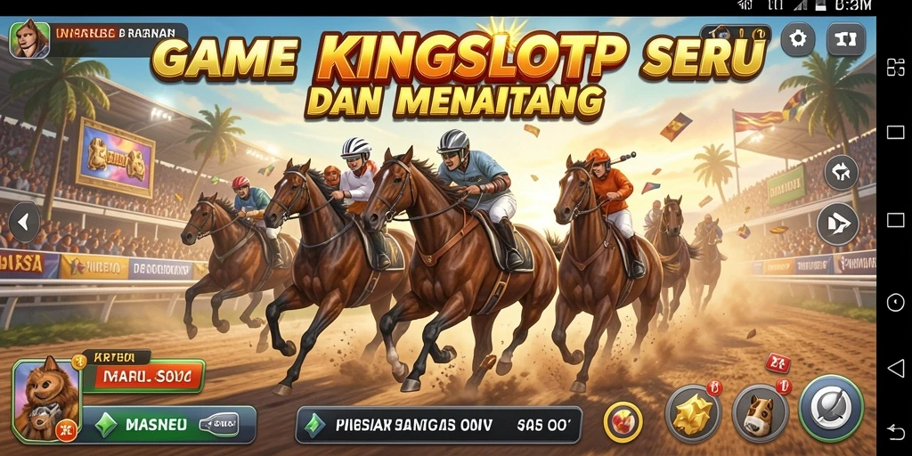 Tangkapan layar gameplay KINGSLOT dengan aksi balapan yang menegangkan.
