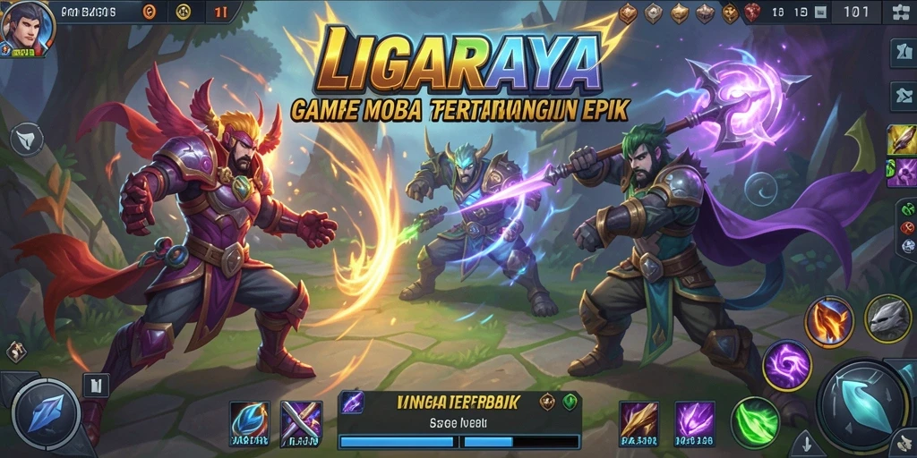 Tangkapan layar gameplay seru di LIGARAYA dengan pertarungan tim yang intens.