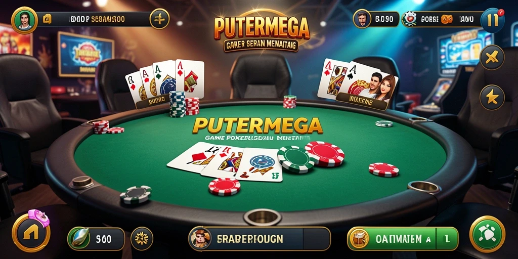 Screenshot utama gameplay PUTERMEGA menampilkan aksi bermain poker yang seru.