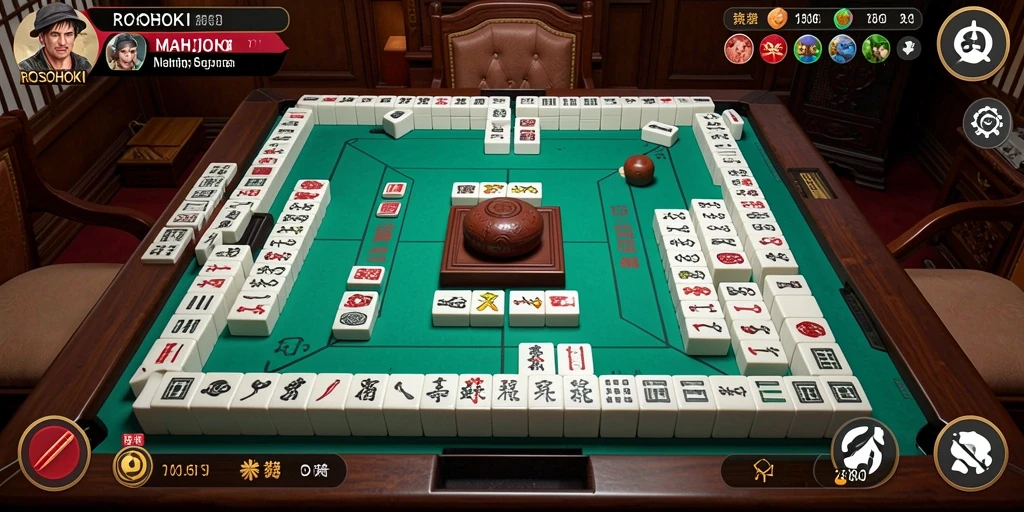 Screenshot gameplay ROSOHOKI menunjukkan suasana seru permainan Mahjong.